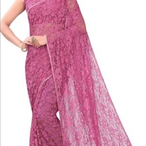 Pink saree with pearl border on sale.